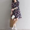 5831 fresh printing slim long sleeves cotton and linen dress