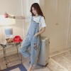 916 a large number of spot Korean students floral embroidered jeans women's belt pants loose holes burr pants