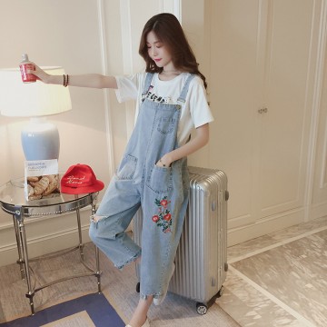 916 floral embroidered suspender jeans