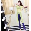 530 # fashion sexy round neck short-sleeved split trasparent sweater + tassel micro-horn jeans