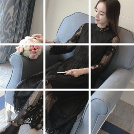 925 hollow out lace long sleeve dress