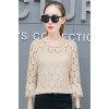 645 autumn loose trumpet sleeve Lace hollow bottom shirt