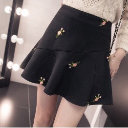 9018 autumn and winter empire waist embroidery A-line short skirt