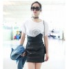 8059 black irregular high waist leather skirt