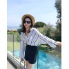 8269 loose v-neck long sleeve blue vertical stripes shirt