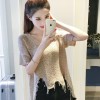 1088 summer short-sleeved irregular burr t-shirt loose hollow V-neck knit blouse