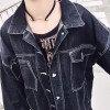 128 pure color straight loose printed denim jacket