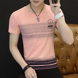 3041 Men 's Korean fashion  short - sleeved stripes t-shirt 