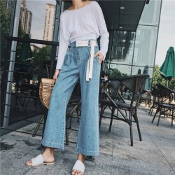 2720 wide leg loose high waist decorated belt straight jeans