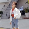830 letters embroidery loose white denim jacket