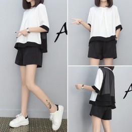 5623 Korean fashion loose color matching shirt with shorts