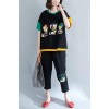 Large size women thin cotton comfortable cartoon printing spell color leisure loose T-shirt 8797#