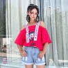 8251boat neck beauty head off shoulder short sleeve T-shirt