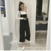 839 elastic waist temperament suspender wide leg pants