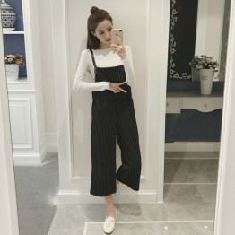 839 elastic waist temperament suspender wide leg pants