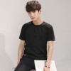 Pure color V - neck flax men 's t - shirt cotton and linen compassionate Korean trend of men' s 839