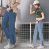 Real shot 2017 spring new Korean pants high waist bell pants women wide leg pants loose jeans nine points pants tide