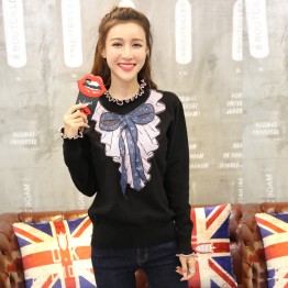 17990 half-collar slim bowknot knotted sweater