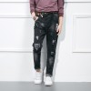 166729 colorful ribbons hole black denim trousers