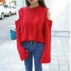 6143 off shoulder fashion wide cuffs Korea loose twist knitting hood sweater