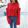 2017 autumn new off shoulder fashion wide cuffs Korea loose twist knitting hood sweater