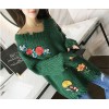 1912 retro long-sleeved V-neck torn tassel flowers embroidered loose knitted sweater