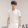 Pure color V - neck flax men 's t - shirt cotton and linen compassionate Korean trend of men' s 839