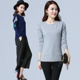 1876 Korean fashion red-crowned crane embroidery loose sweater