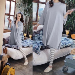 8608 large size pajamas long sleeves shirt with striped pants