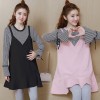 1603 # pregnant women autumn dress Korean cotton stripes stitching long pregnant women tops