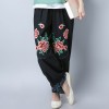 351national style large size embroidered cotton and linen loose casual pants