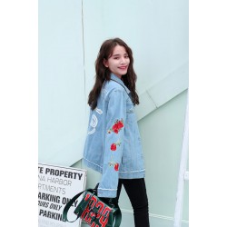 1438 rose embroidery letters and snake printed backl denim jacket