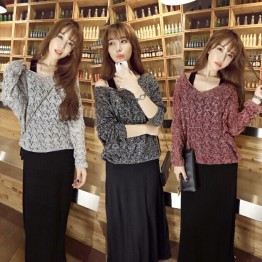 8068 women's bat sleeves V-neck sweater with vest dress