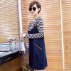 171-1 large size women spring new two-piece stripes t-shirt and denim dress