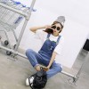 8506 preppy style loose hole suspender denim trousers