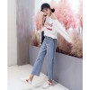 8368 Korean fashion high waist loose ribs wide leg jeans