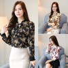 9959 floral shirt printing long sleeve lace wool lining tops