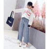 8368 Korean fashion high waist loose ribs wide leg jeans