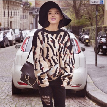 2017 autumn and winter Leopard sweater sets of round neck knitted shirt