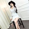 9167 Korean fashion sexy V-neck lace Slim trumpet sleeve dress