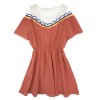 7219 # real shot summer new Korean version of the small fresh color thread stitching short-sleeved dress