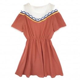 7219 fresh color thread stitching off shoulder dress