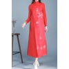 3386 national style collar long sleeves printing linen robe