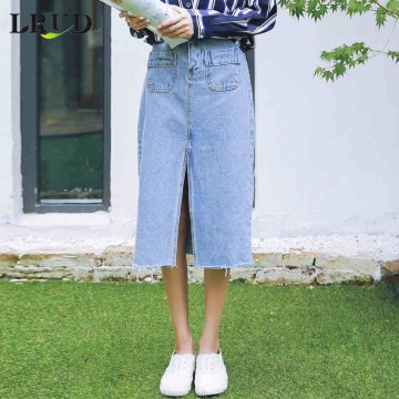 Korean version of the 2017 autumn high waist pocket cowboy half skirt female frilly self-cultivation is obviously thin bag skirt # 1818