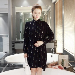 2017 autumn new loose cactus printing doll shirt collar shirt pregnant women dress