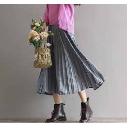 1866 # model real shot 2017 spring retro velvet pleated skirt loose waist skirt in the long section of the big swing