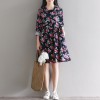 5831 fresh printing slim long sleeves cotton and linen dress