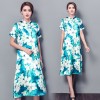 3551 Chinese style stand collar loose large dress printing improved cheongsam