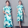 3551 Chinese style stand collar loose large dress printing improved cheongsam