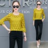 645 autumn loose trumpet sleeve Lace hollow bottom shirt